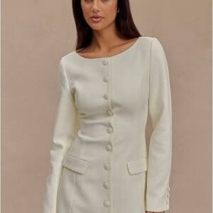 Jolie Boat Neck Suiting Mini Dress- Ivory